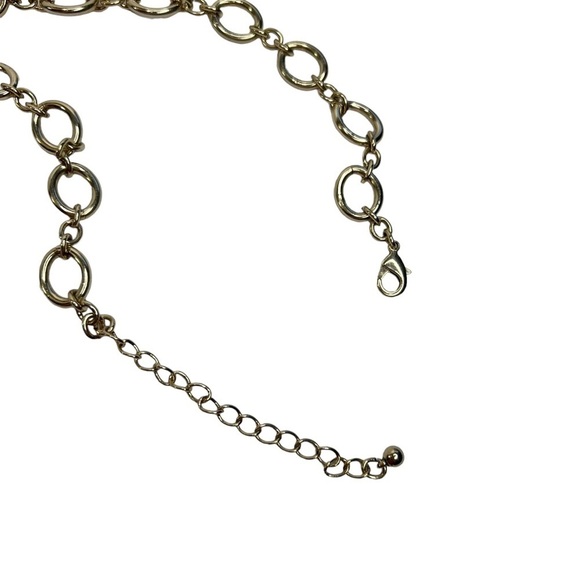Gold Tone Asymmetrical Textured Oval Rings Chain Link Long Necklace - Picture 8 of 11
